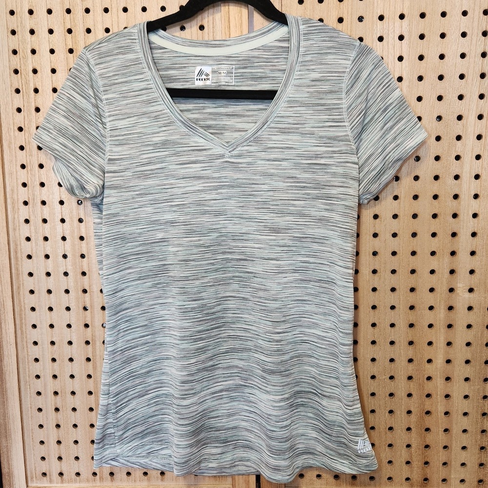 RBX Womens Pullover Shirt Blue‎ Gray Short Sleeve V Neck Size M Workout Exercise